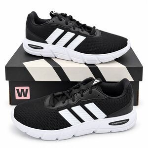adidas Cloudfoam Flex Laces Women's 7.5 Wide Black White Walking Shoes HQ4960
